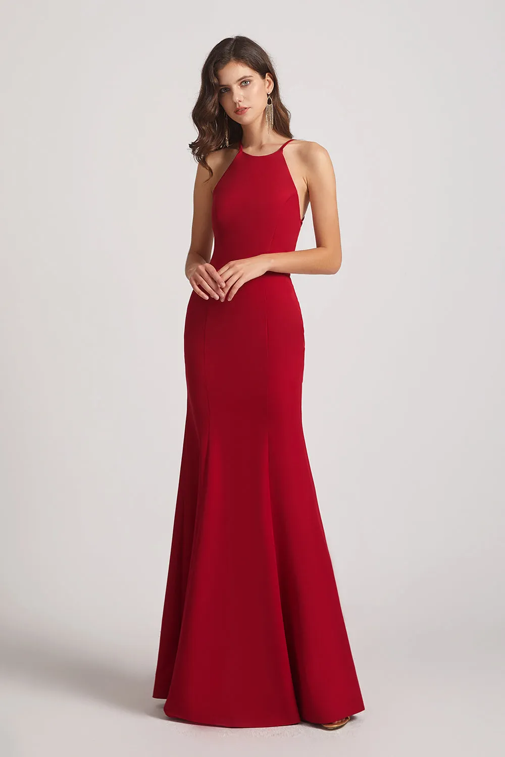 Floor Length Mermaid Halter Criss-Cross Back Bridesmaid Dresses (AF0138)