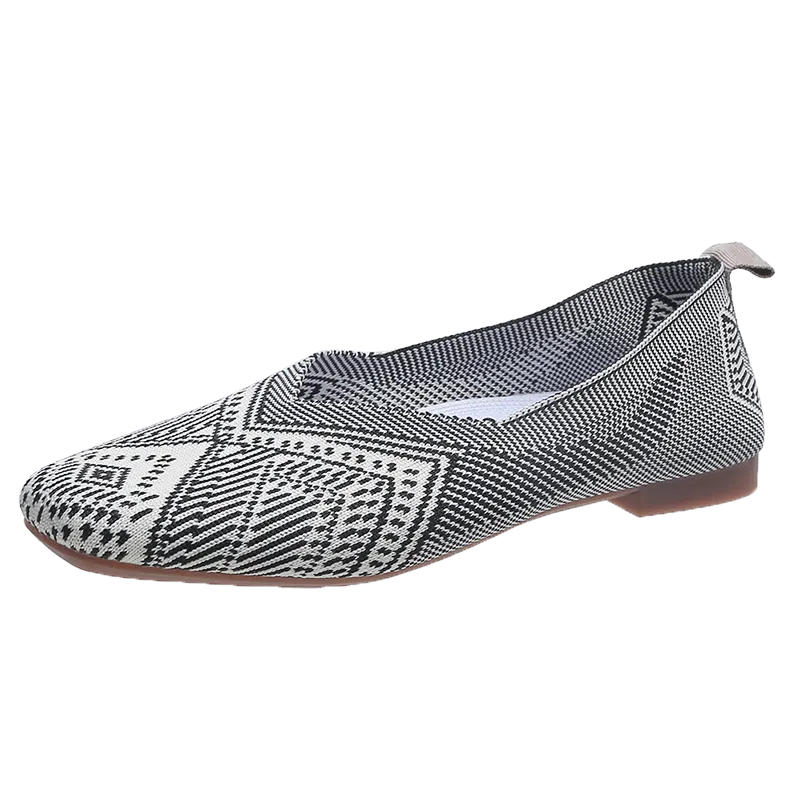 Flying Woven Geometric Pattern Slip-on Flat Ultra Light Breathable Soft Sole Ballet Shoes