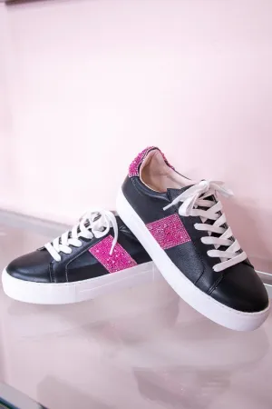 Forever Flashy Fuchsia/Black Leather Bling Sneakers - SHO2611BK