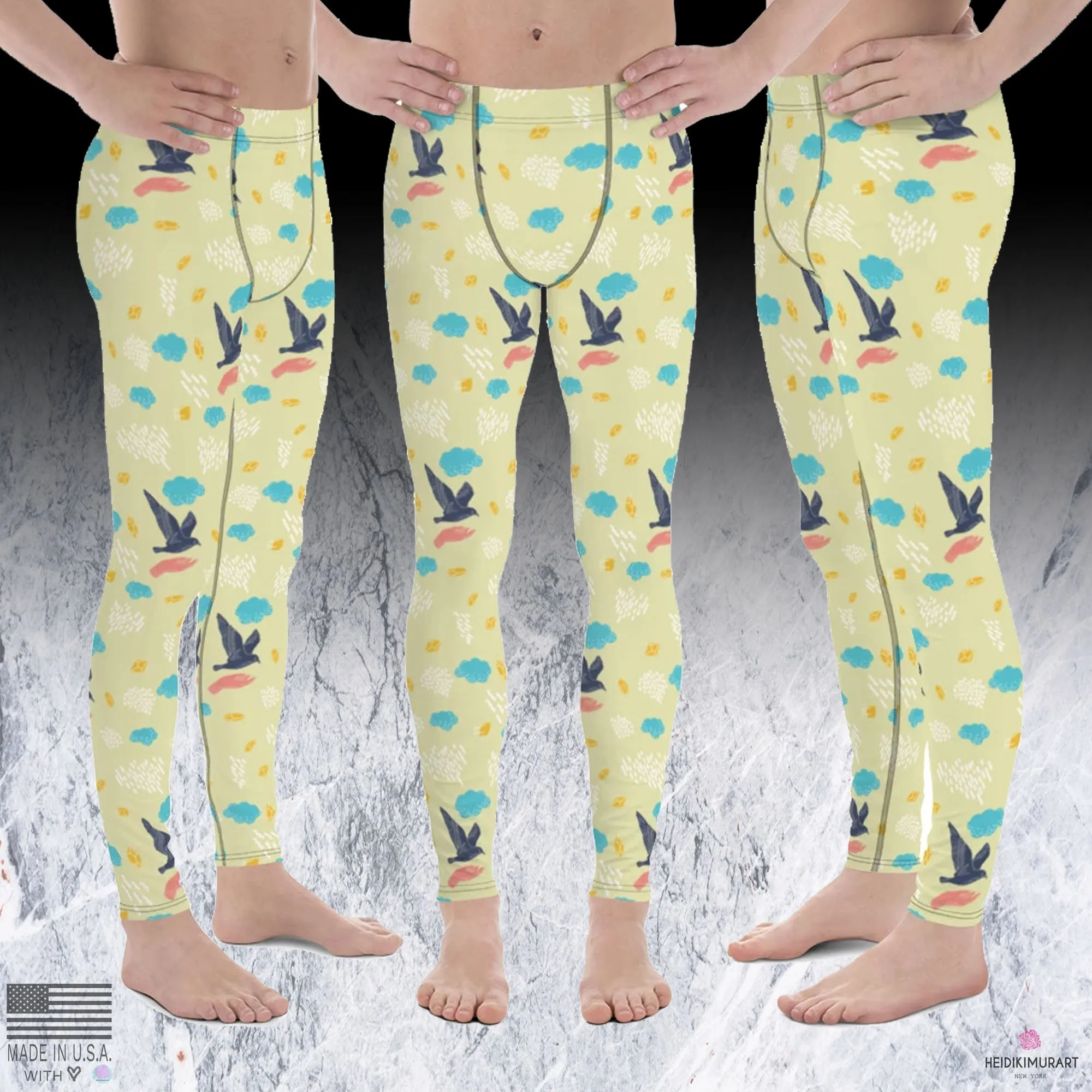 Free Flying Bird Print Men's Yoga Pants Running Tights Leggings- Made in USA/ Europe