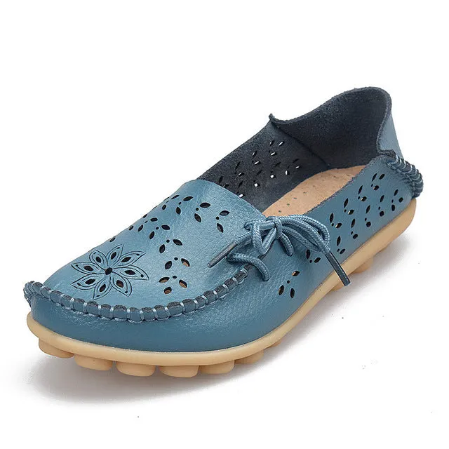 Genuine Leather Women Flats Shoe Fashion Casual Lace-up Soft Loafers Spring Autumn ladies shoes