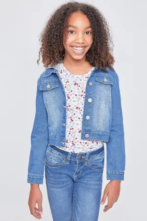 Girls Essential Denim Jacket With Removable Hoodie