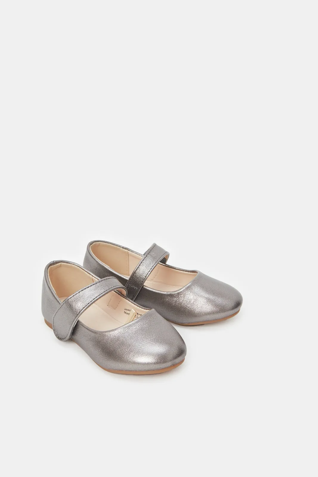 Girls Grey Velcro Strap Ballerina