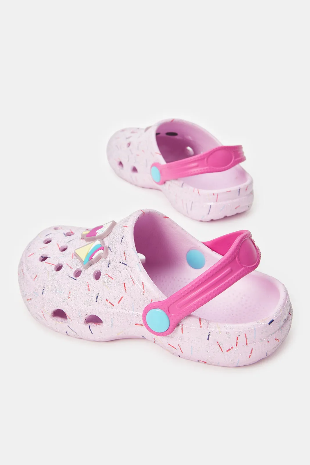 Girls Pink Glitter Clogs