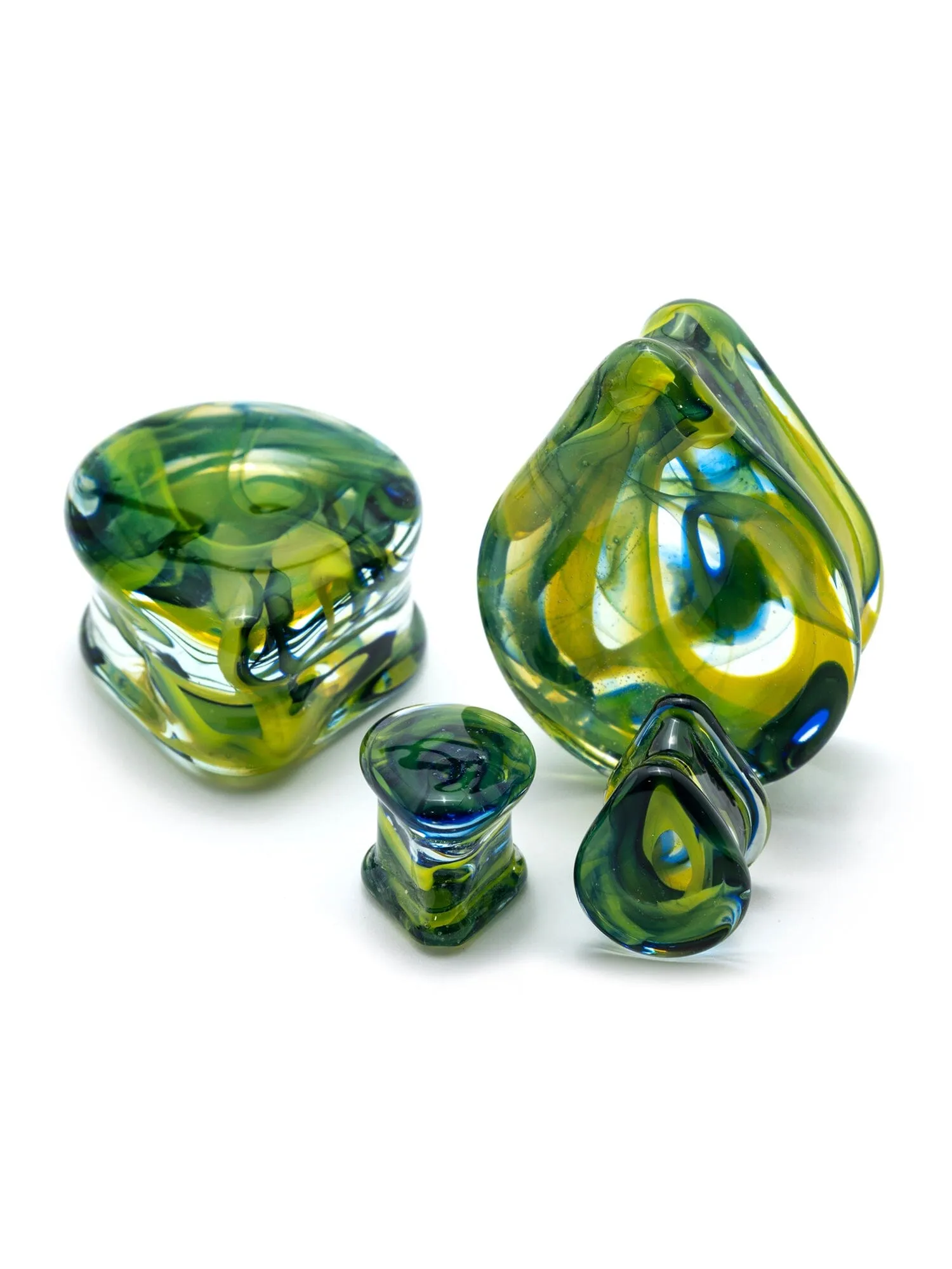 Green & Yellow Smoke Glass Teardrop Plugs