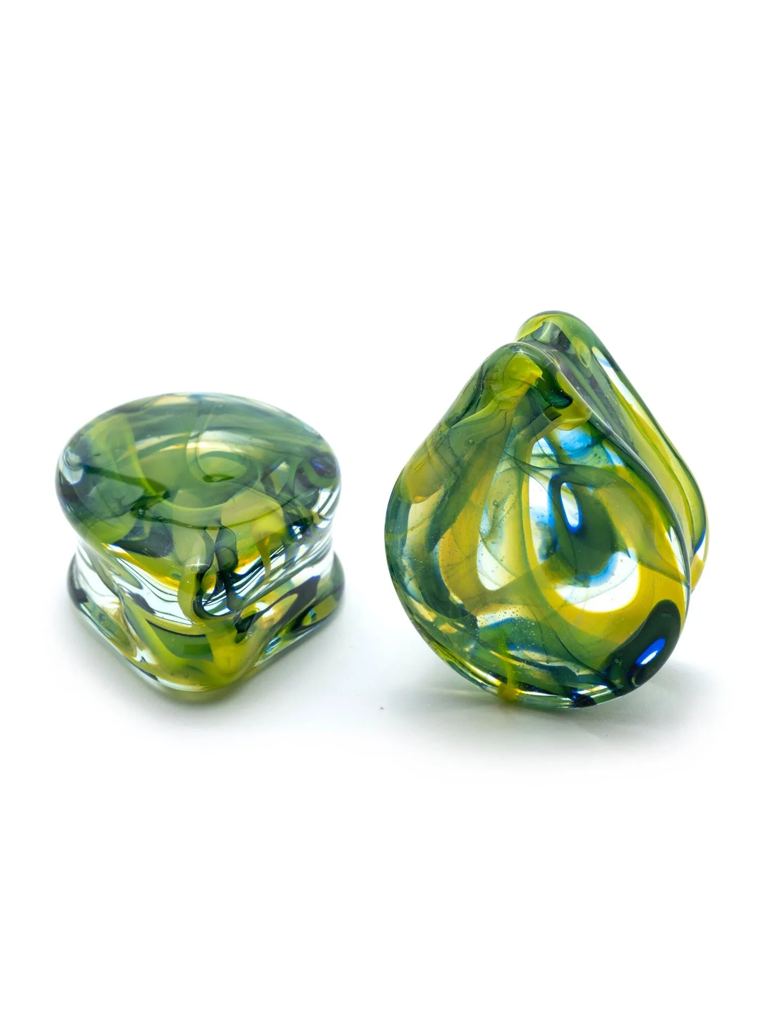 Green & Yellow Smoke Glass Teardrop Plugs