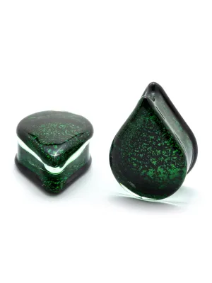 Green Cracked Ocean Floor Glass Teardrop Plugs