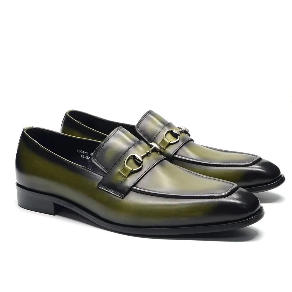 Greenish Black Genuine Leather Loafers