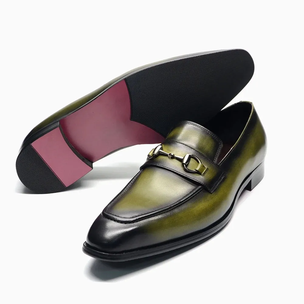 Greenish Black Genuine Leather Loafers