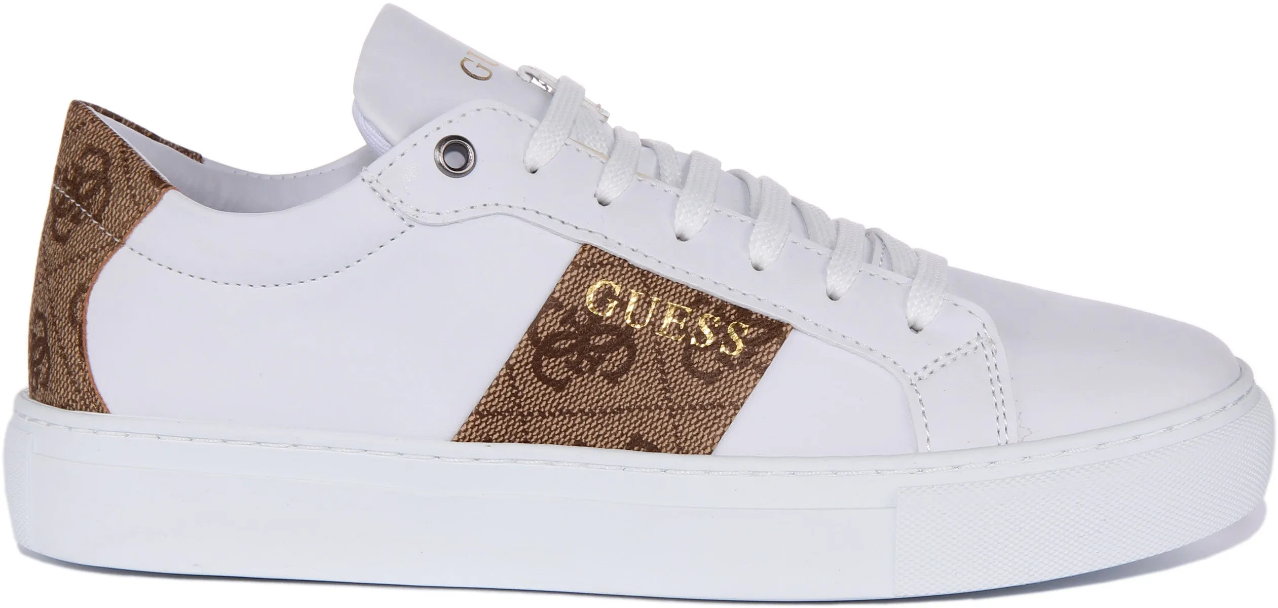 Guess Toda 4G Trainer In White Brown For Women