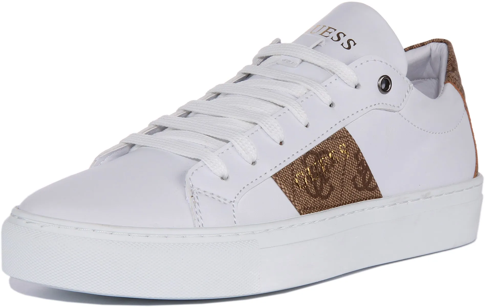 Guess Toda 4G Trainer In White Brown For Women