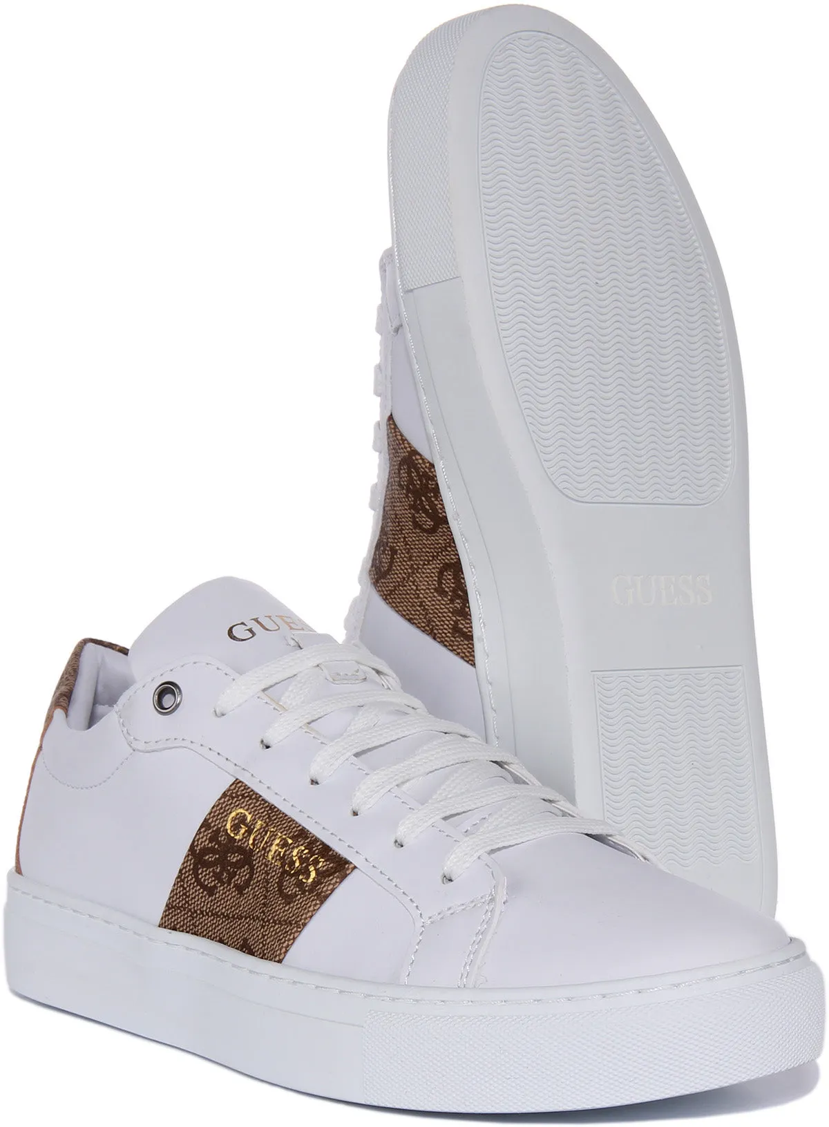 Guess Toda 4G Trainer In White Brown For Women