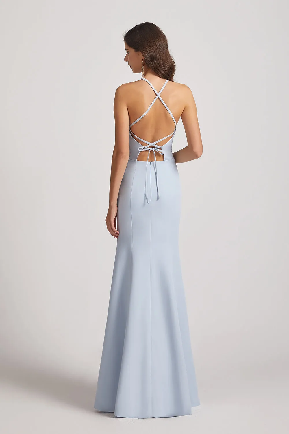 Halter Criss Cross Back Blue Long Bridesmaid Dresses (AF0139)