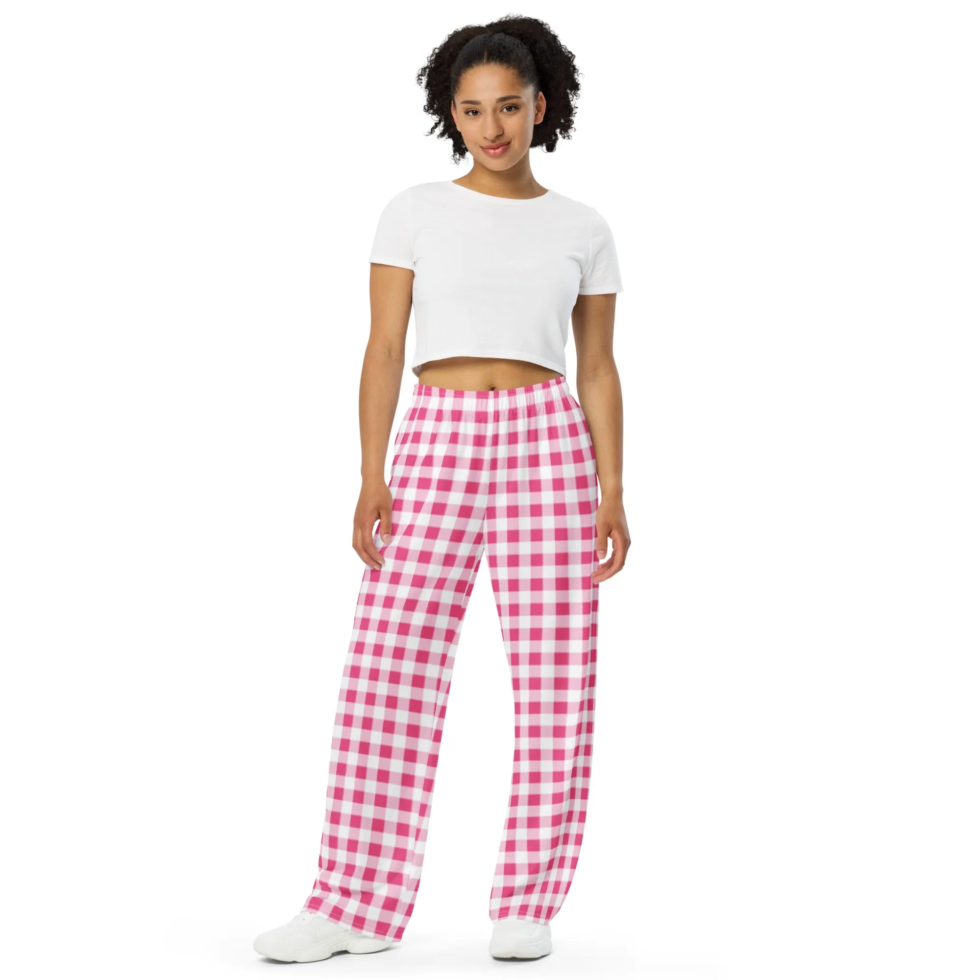 Hattie Everything Nice Pink Gingham Wide-Leg Lounge Pants | Pinup Couture Relaxed