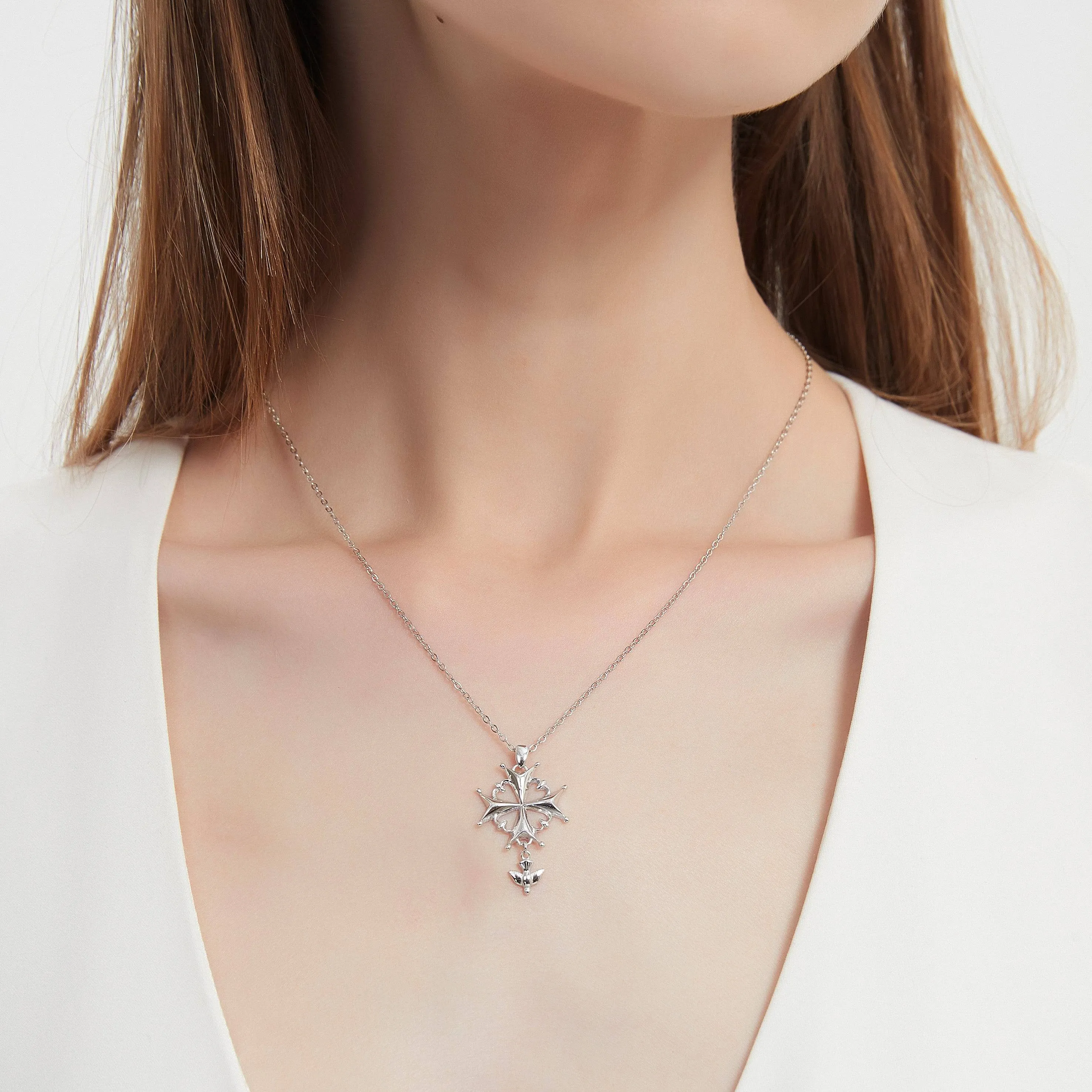 Huguenot Cross Necklace Sterling Silver