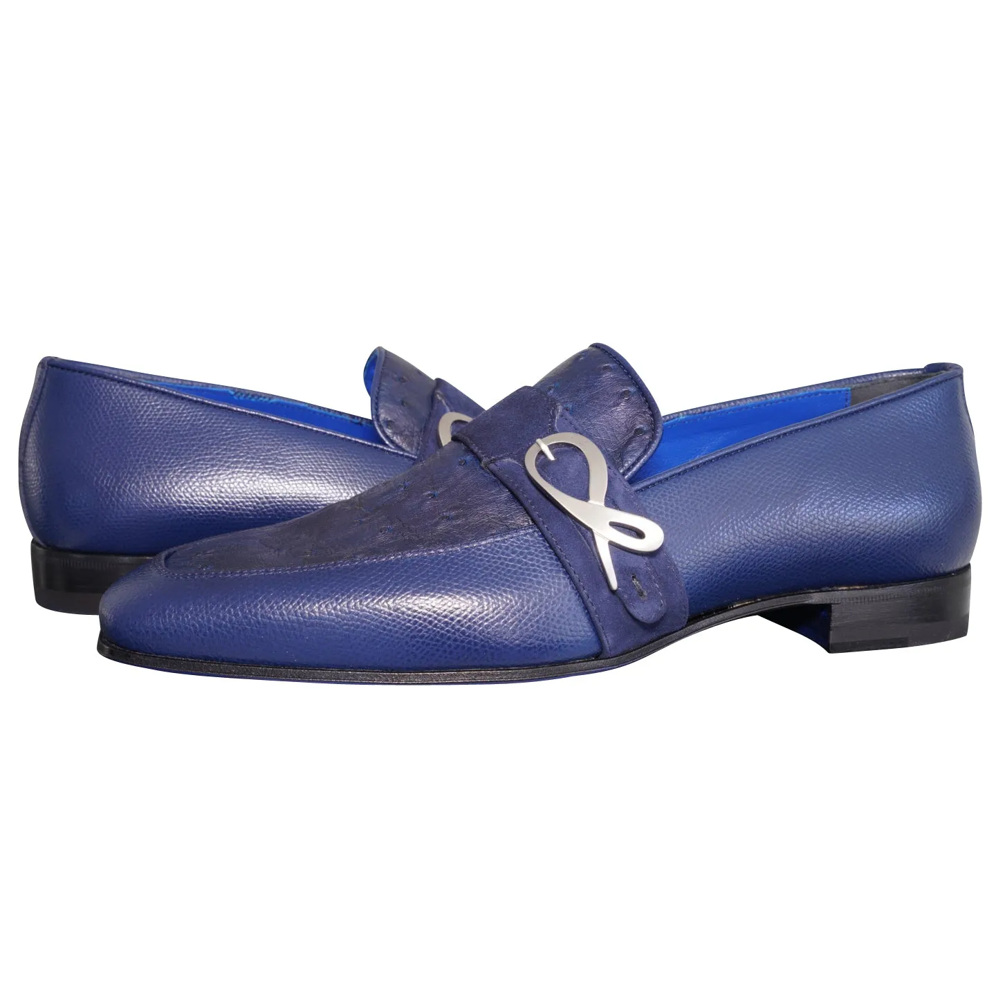 Indigo Ostrich Monk Silver Loafer