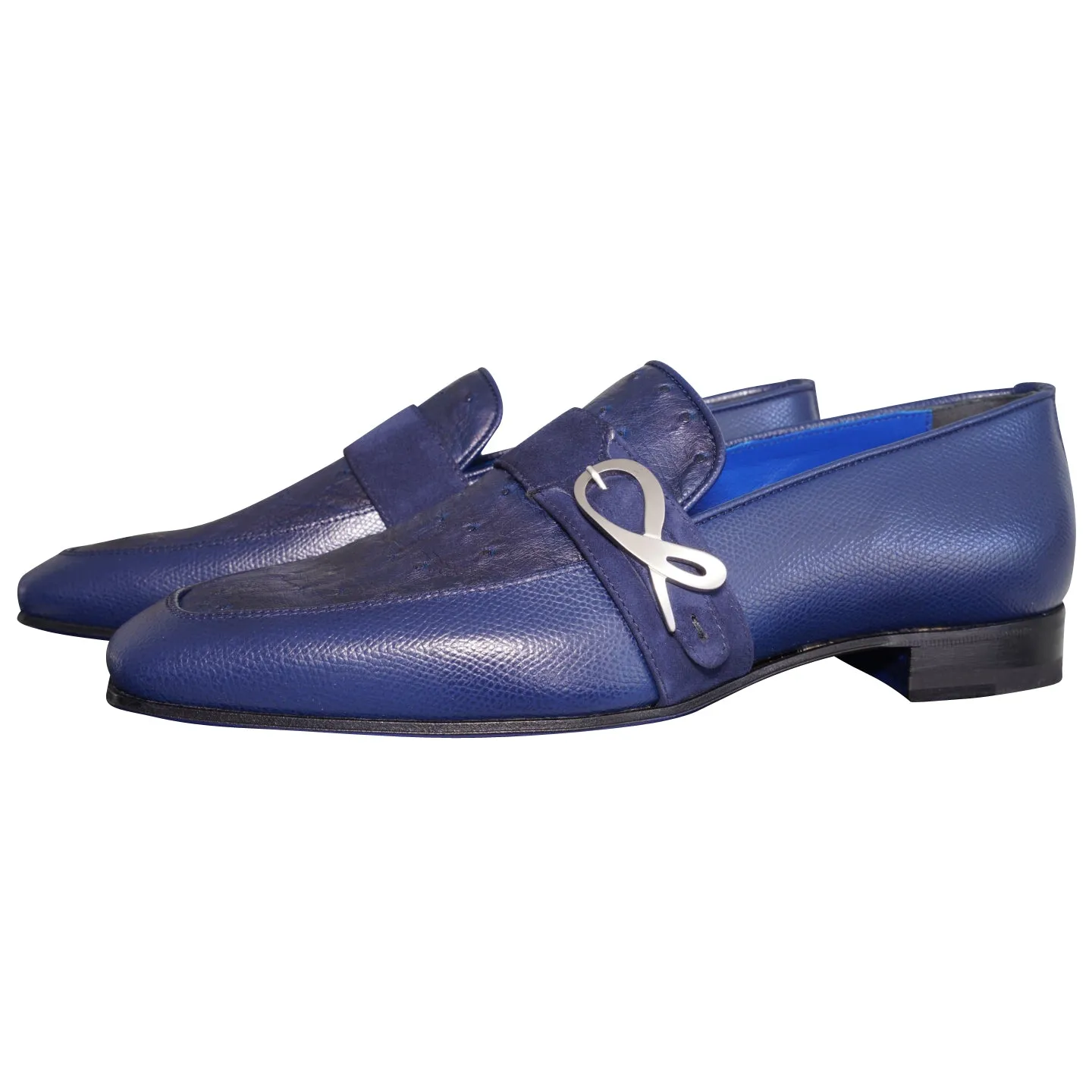 Indigo Ostrich Monk Silver Loafer