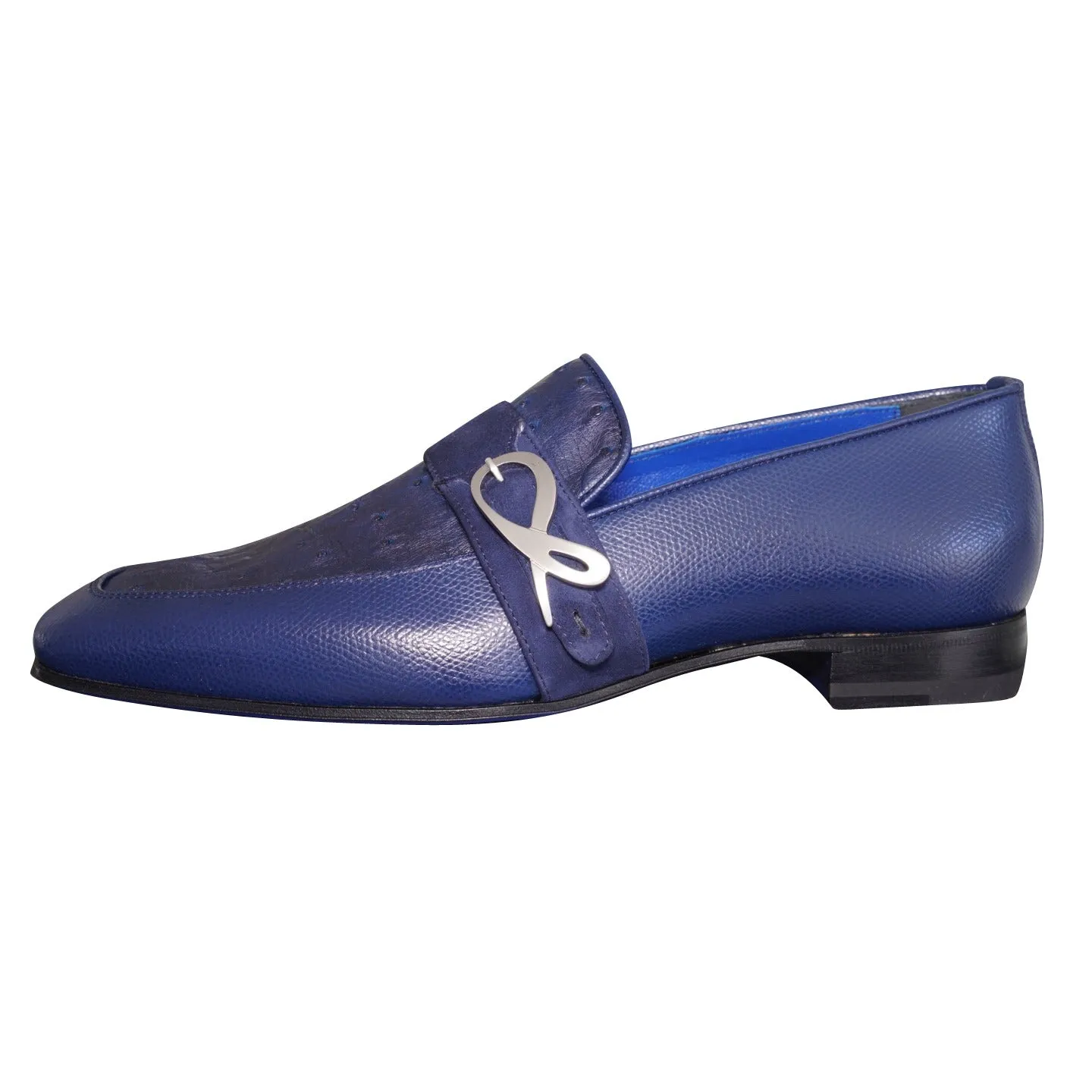 Indigo Ostrich Monk Silver Loafer