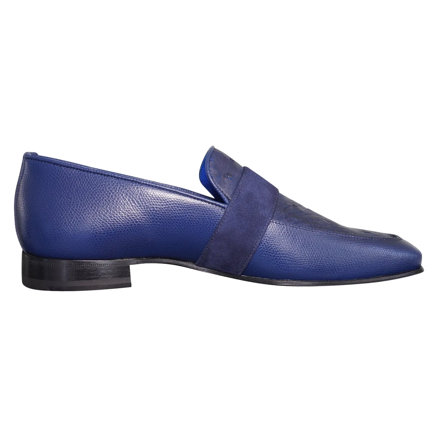 Indigo Ostrich Monk Silver Loafer