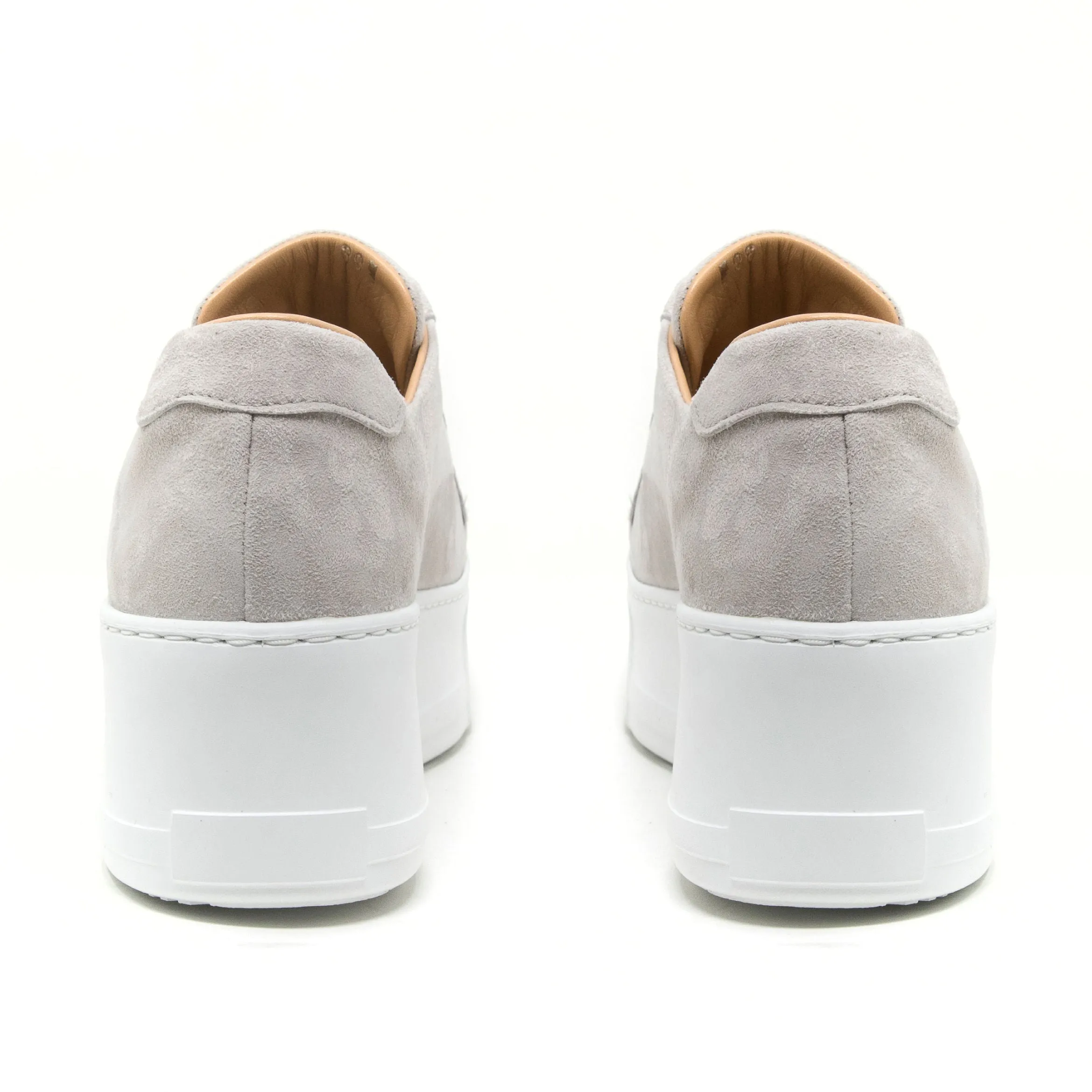 Jane Galland Light Grey Suede Flatform Laceless Trainers