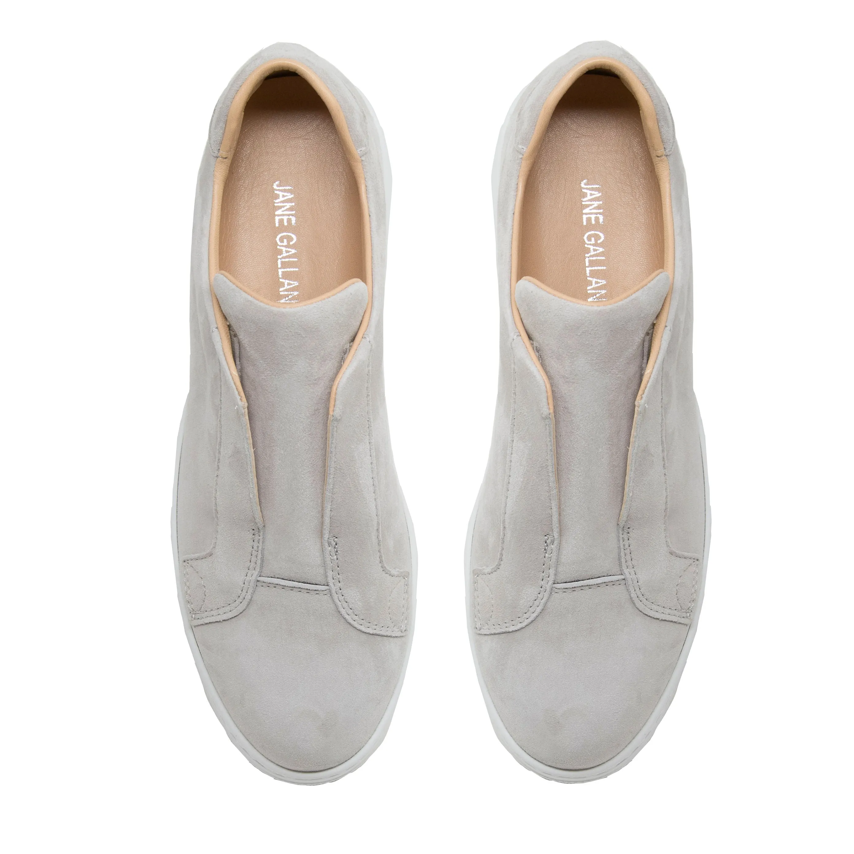 Jane Galland Light Grey Suede Flatform Laceless Trainers