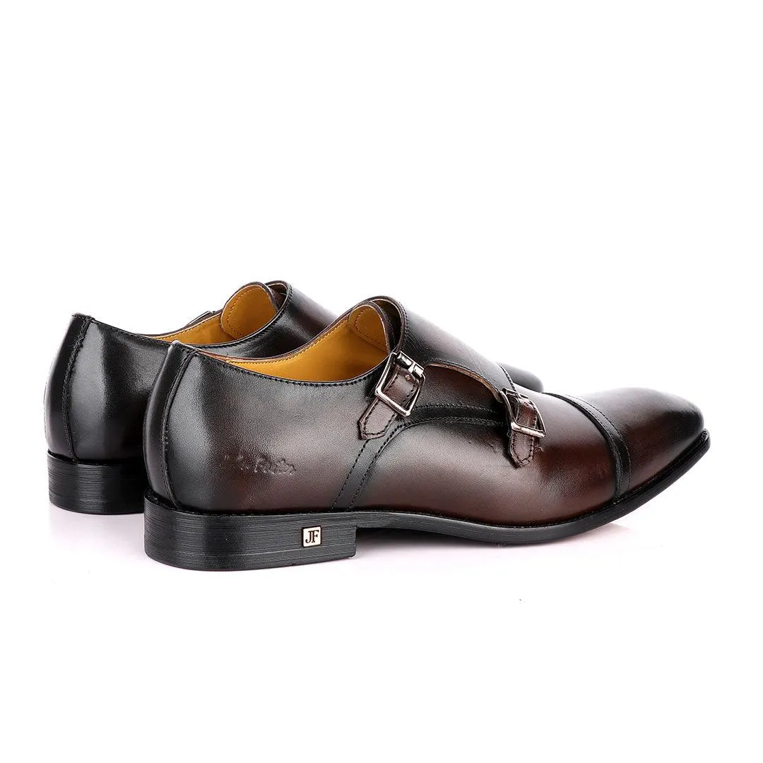 John Foster Double Monk Strap Coffee With Black Touch Leather Shoe