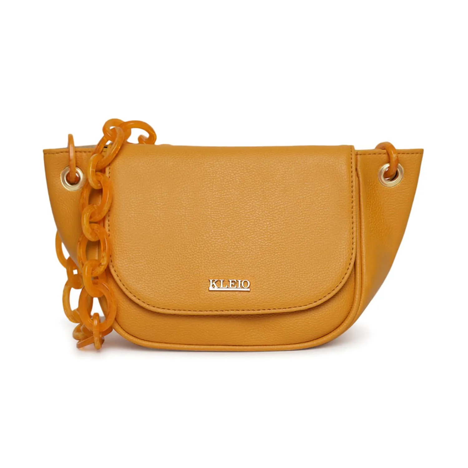 KLEIO Leather Side Sling Bag (Mustard) for Women with Adjustable Shoulder Strap & Magnetic Flap Closure | Short Strap Crossbody Bag for Girls to use Everyday in Formal and Casual Setting