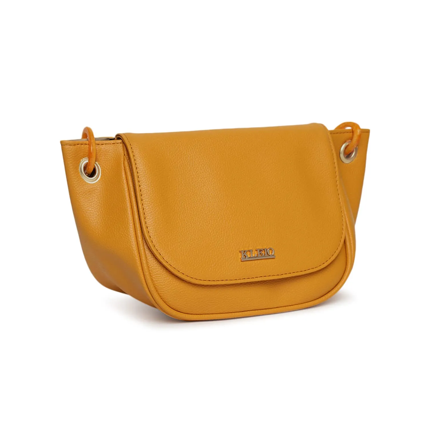 KLEIO Leather Side Sling Bag (Mustard) for Women with Adjustable Shoulder Strap & Magnetic Flap Closure | Short Strap Crossbody Bag for Girls to use Everyday in Formal and Casual Setting