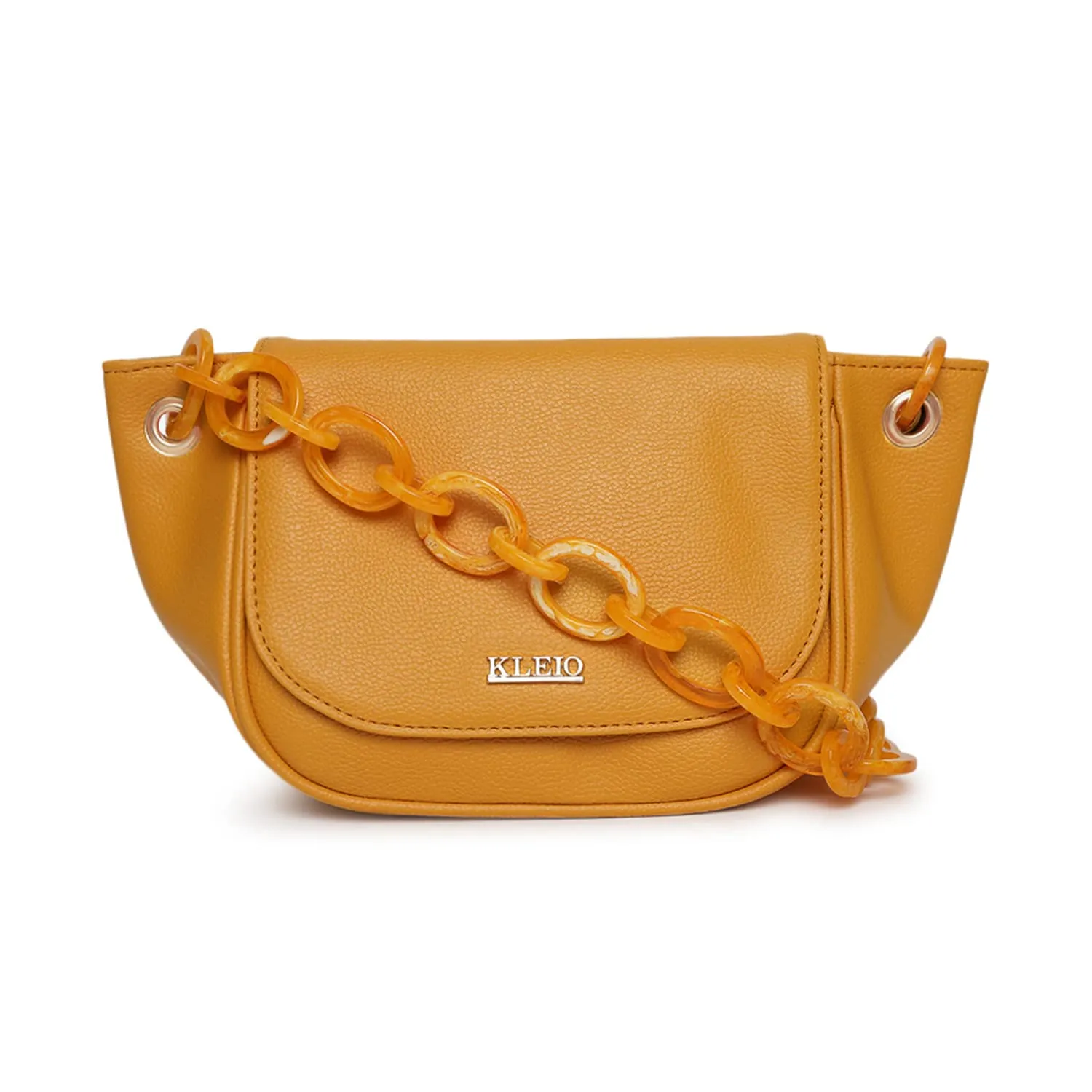 KLEIO Leather Side Sling Bag (Mustard) for Women with Adjustable Shoulder Strap & Magnetic Flap Closure | Short Strap Crossbody Bag for Girls to use Everyday in Formal and Casual Setting