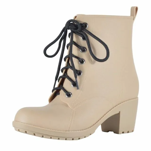 Lace-Up Rain Boots Woman Fashion Med Heels New Shoes Woman High Quality Casual Hot Sale Women Boots