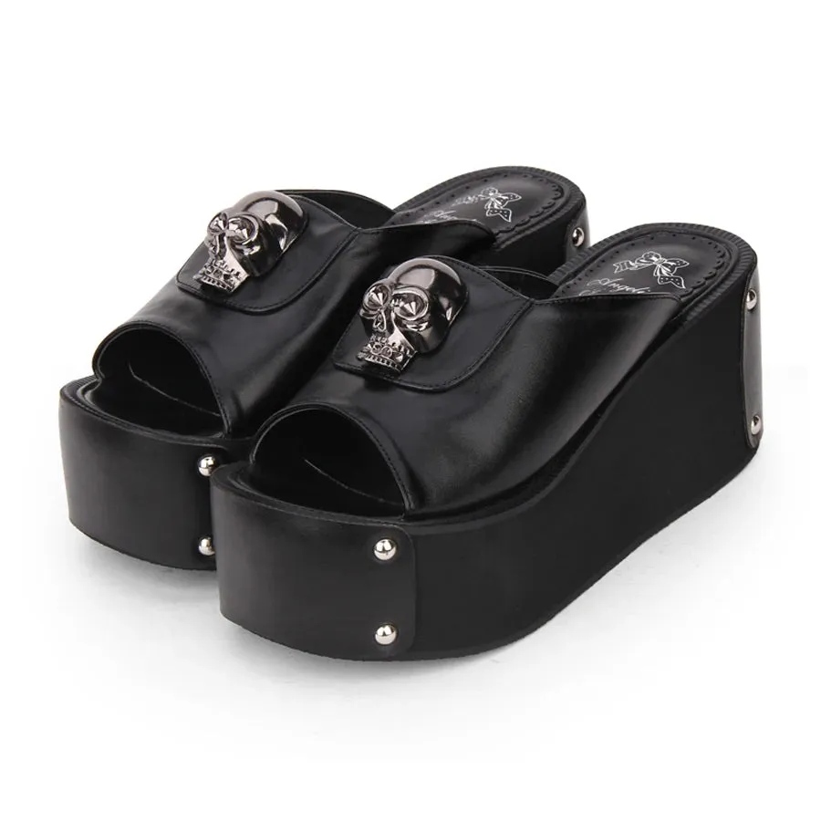 Large Size Summer Women Platform Sandals Skull Rivets Ladies Dark Gothic Punk Lolita Cosplay Shoes Muffin Sandals Slippers