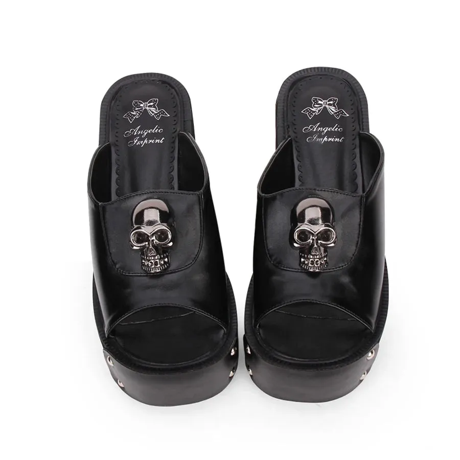 Large Size Summer Women Platform Sandals Skull Rivets Ladies Dark Gothic Punk Lolita Cosplay Shoes Muffin Sandals Slippers