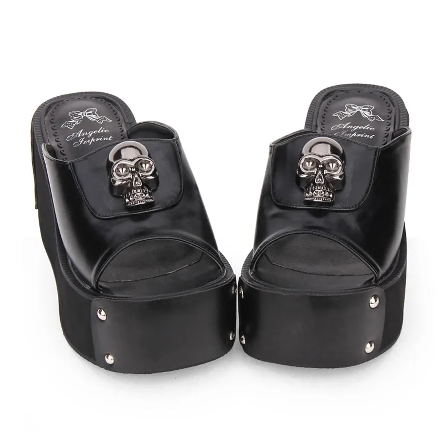 Large Size Summer Women Platform Sandals Skull Rivets Ladies Dark Gothic Punk Lolita Cosplay Shoes Muffin Sandals Slippers