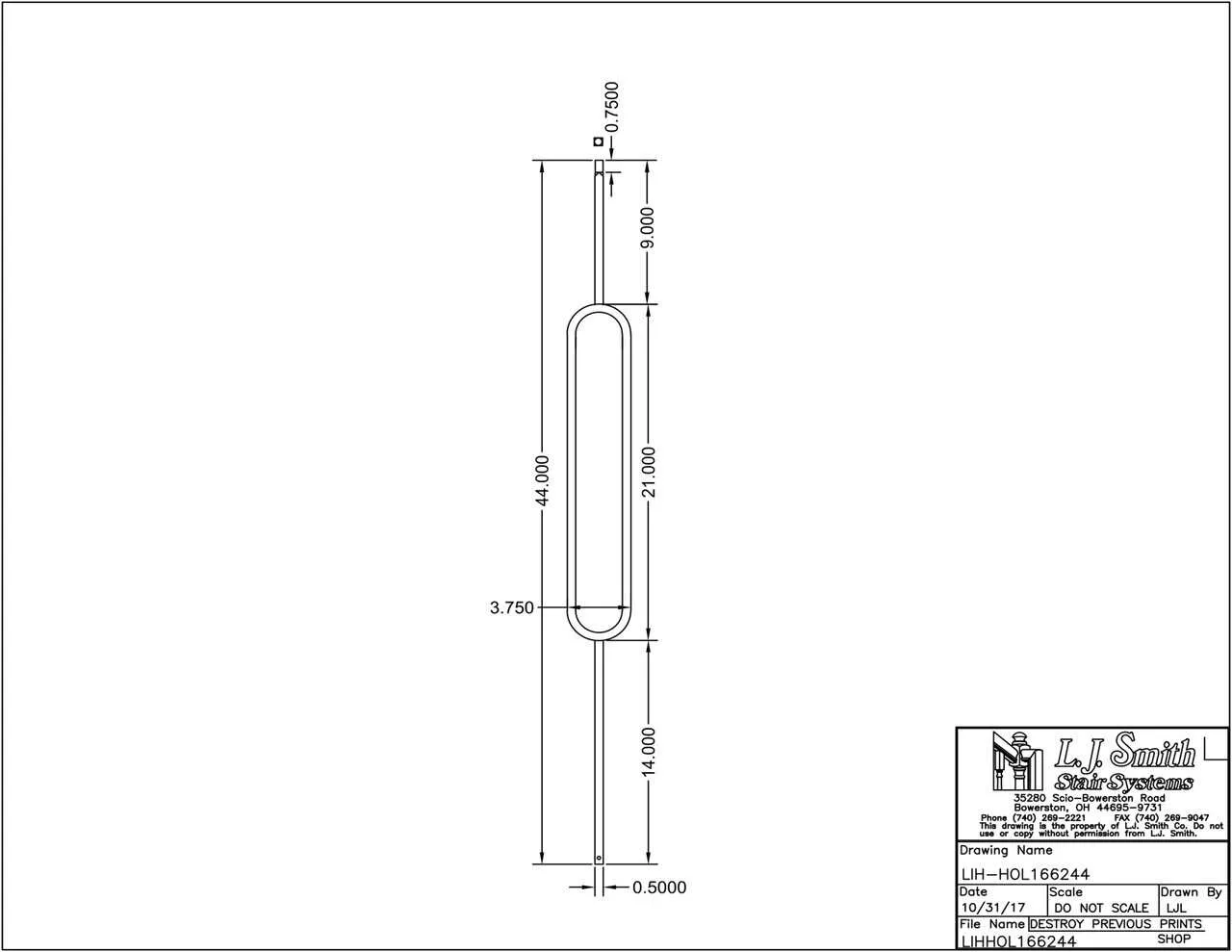 LIH-HOL166244 — Contempo Series Oval Window Baluster (1/2" Square Hollow)