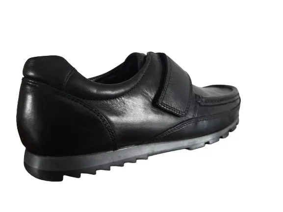 M&S Leather Black Single Strap Boys School Shoes