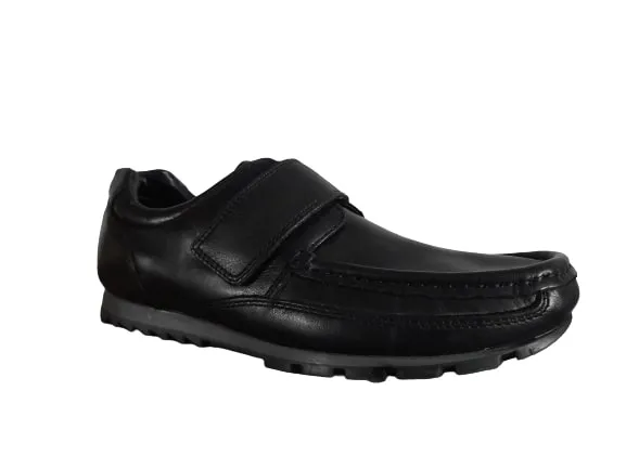 M&S Leather Black Single Strap Boys School Shoes