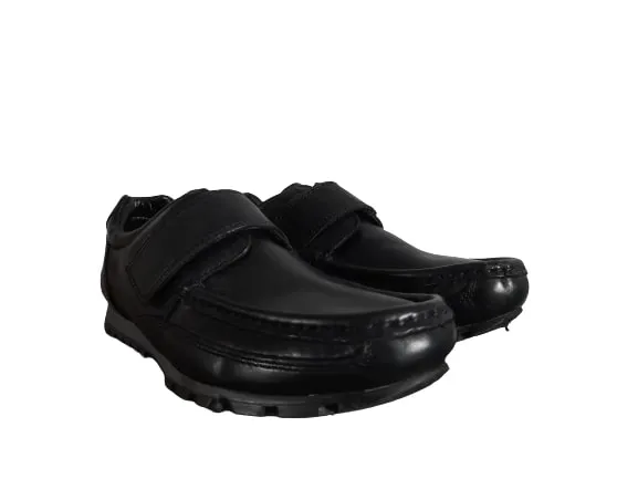 M&S Leather Black Single Strap Boys School Shoes