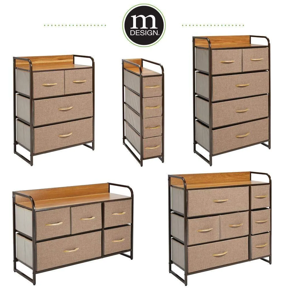 mDesign Dresser Storage Chest - Sturdy Metal Frame, Wood Top, Easy Pull Fabric Bins - Organizer Unit for Bedroom, Hallway, Entryway, Closet - Textured Print, 4 Drawers - Coffee/Espresso Brown