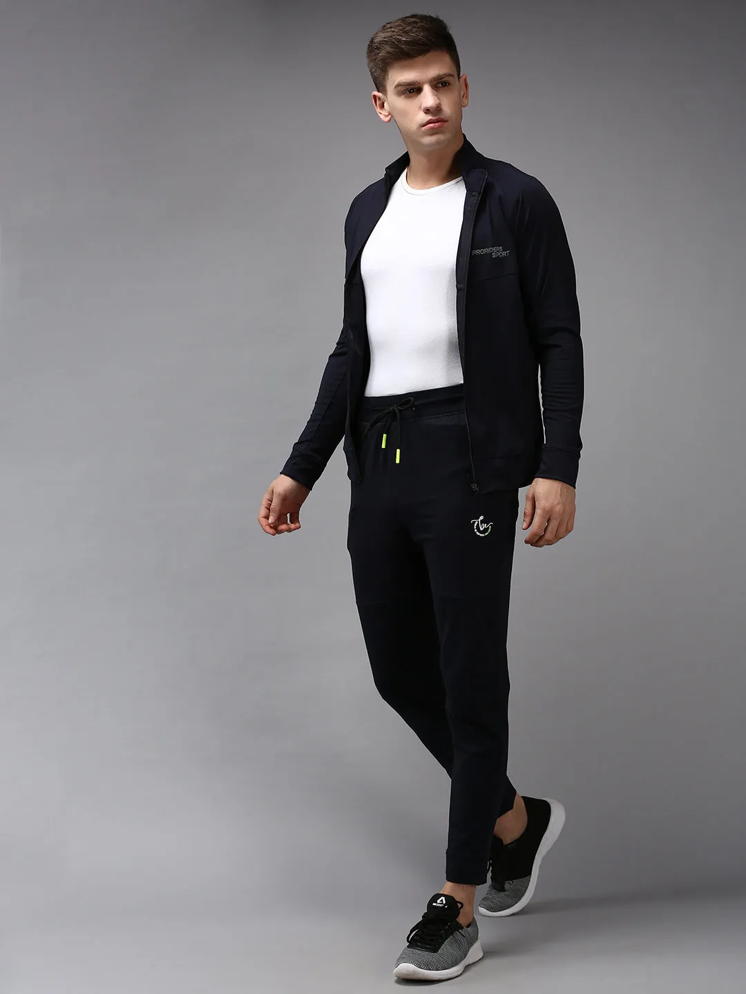 Men Navy Blue Solid Track Pant