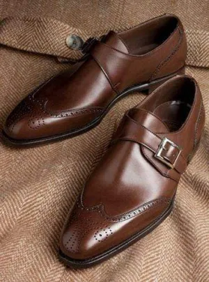 Men's Brown Leather Monk Strap Derby Shoe