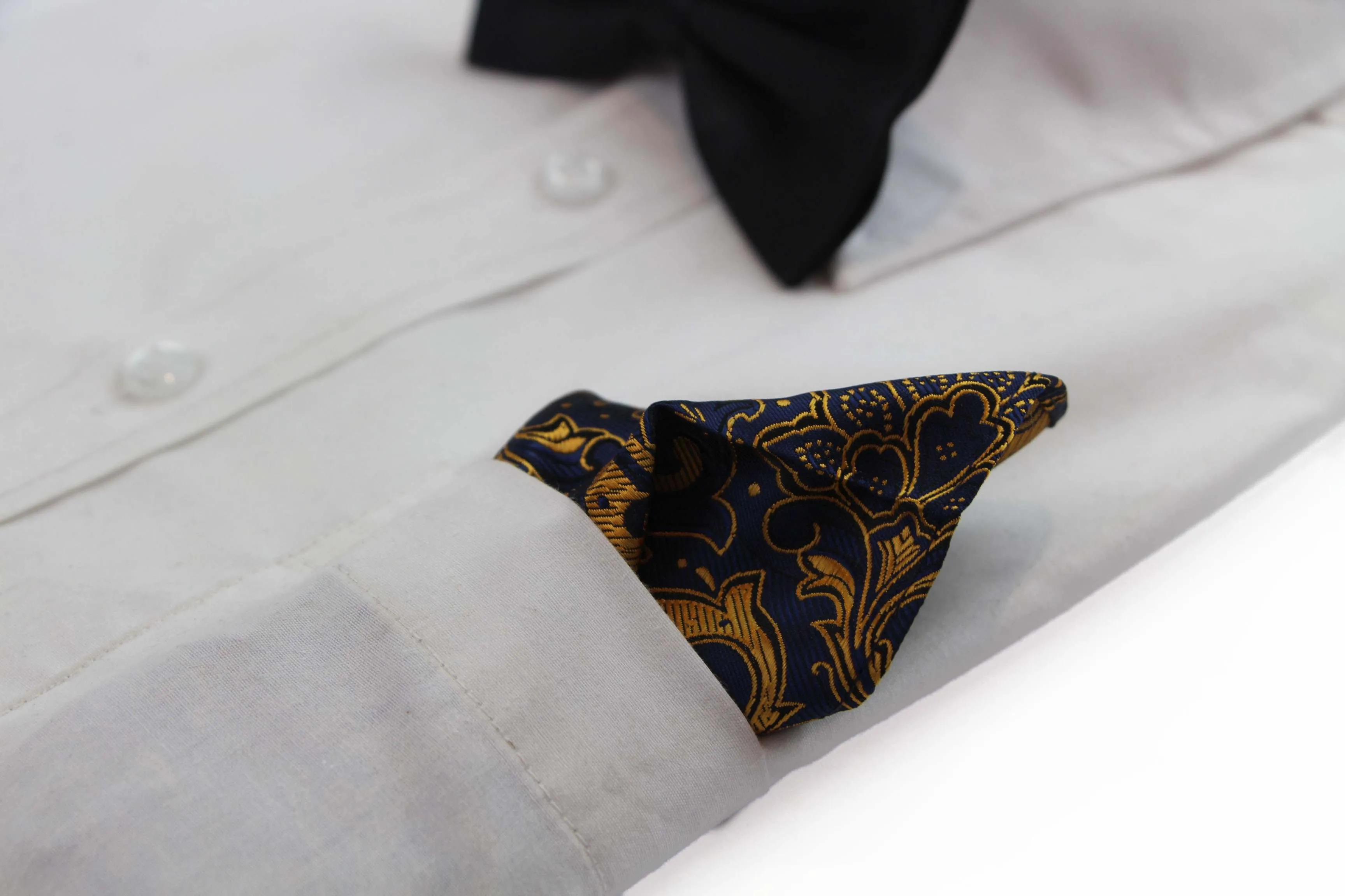 Mens Navy & Apricot Boho Paisley Silk Pocket Square