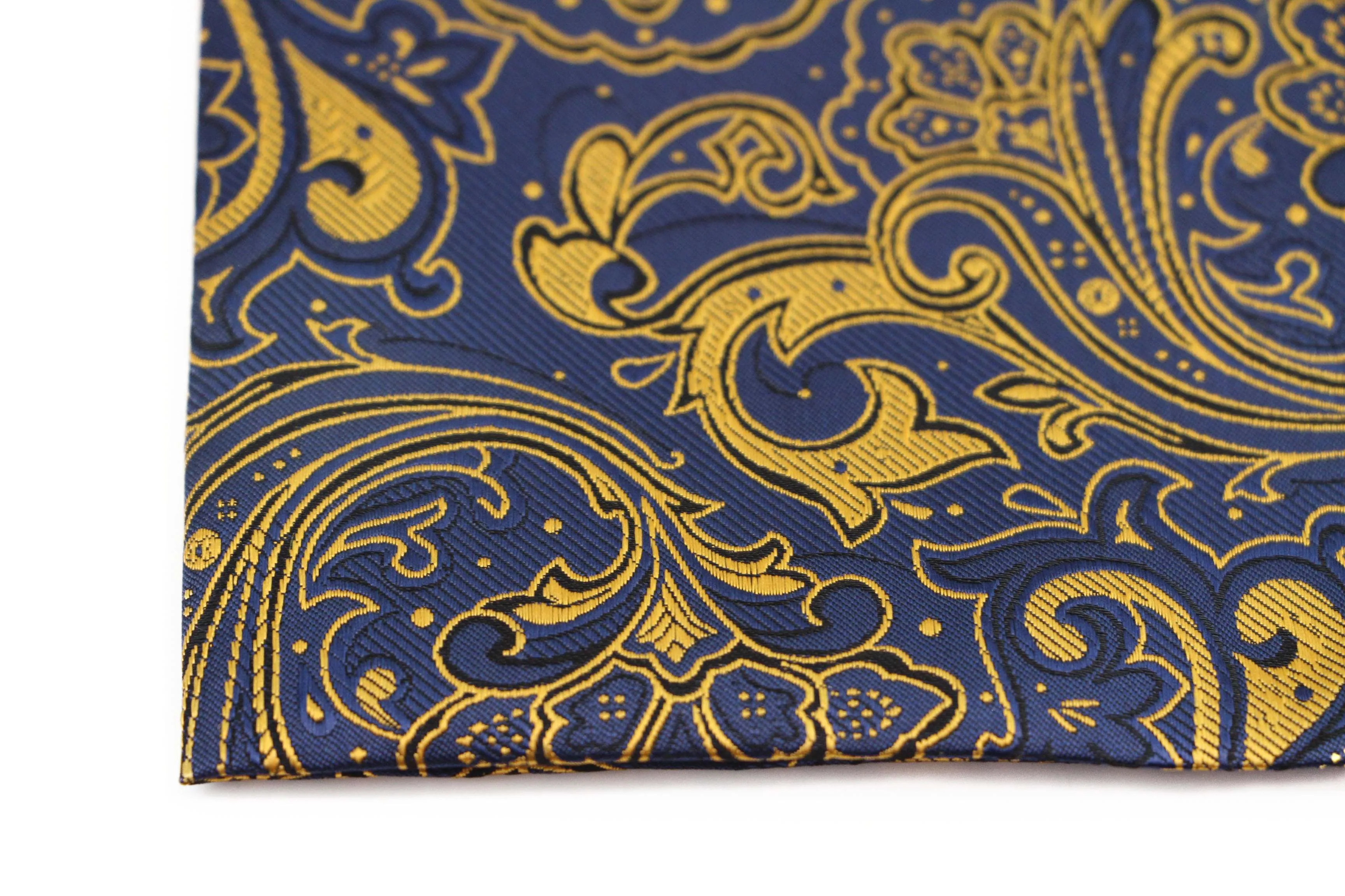 Mens Navy & Apricot Boho Paisley Silk Pocket Square