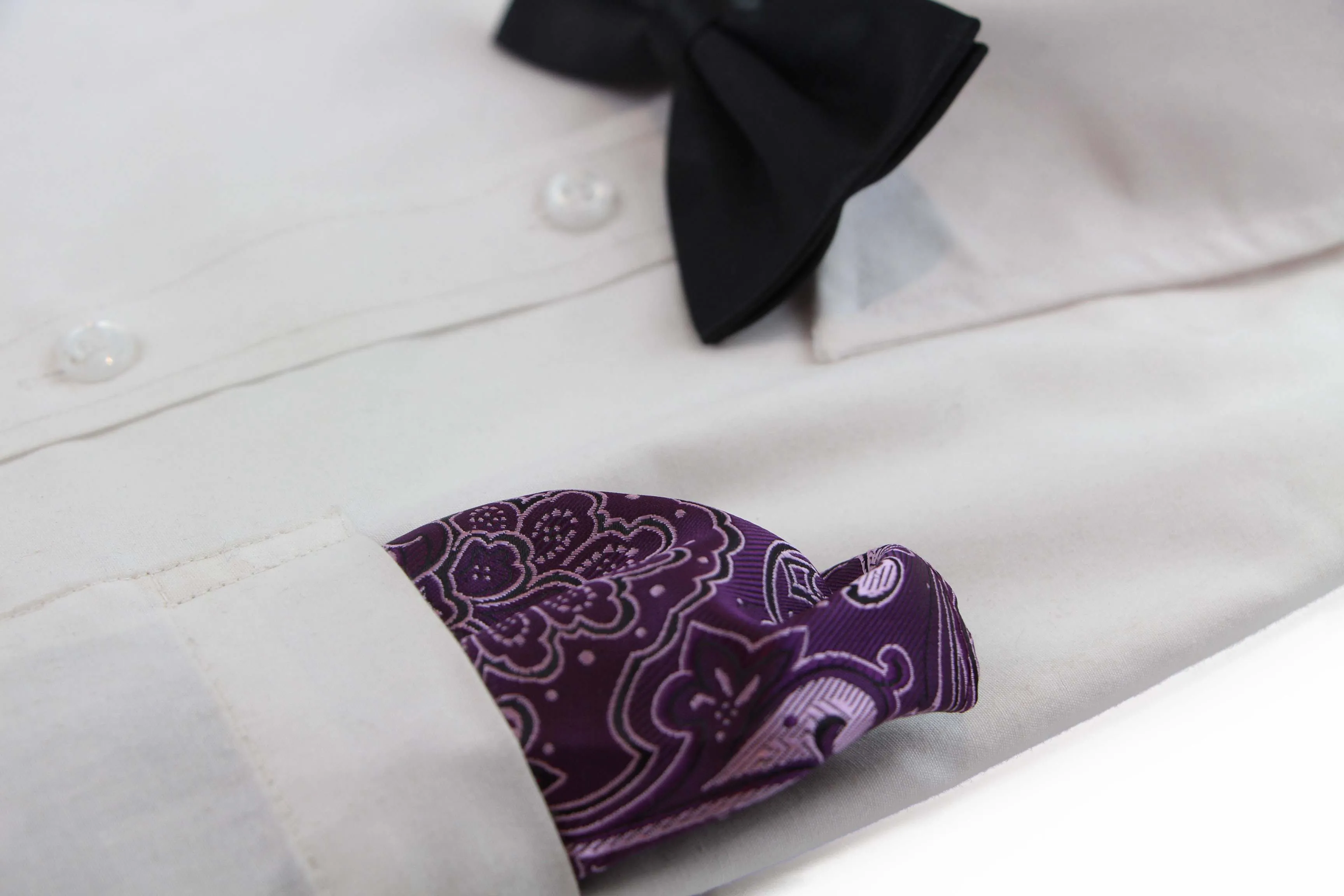 Mens Purple & Black Boho Paisley Silk Pocket Square