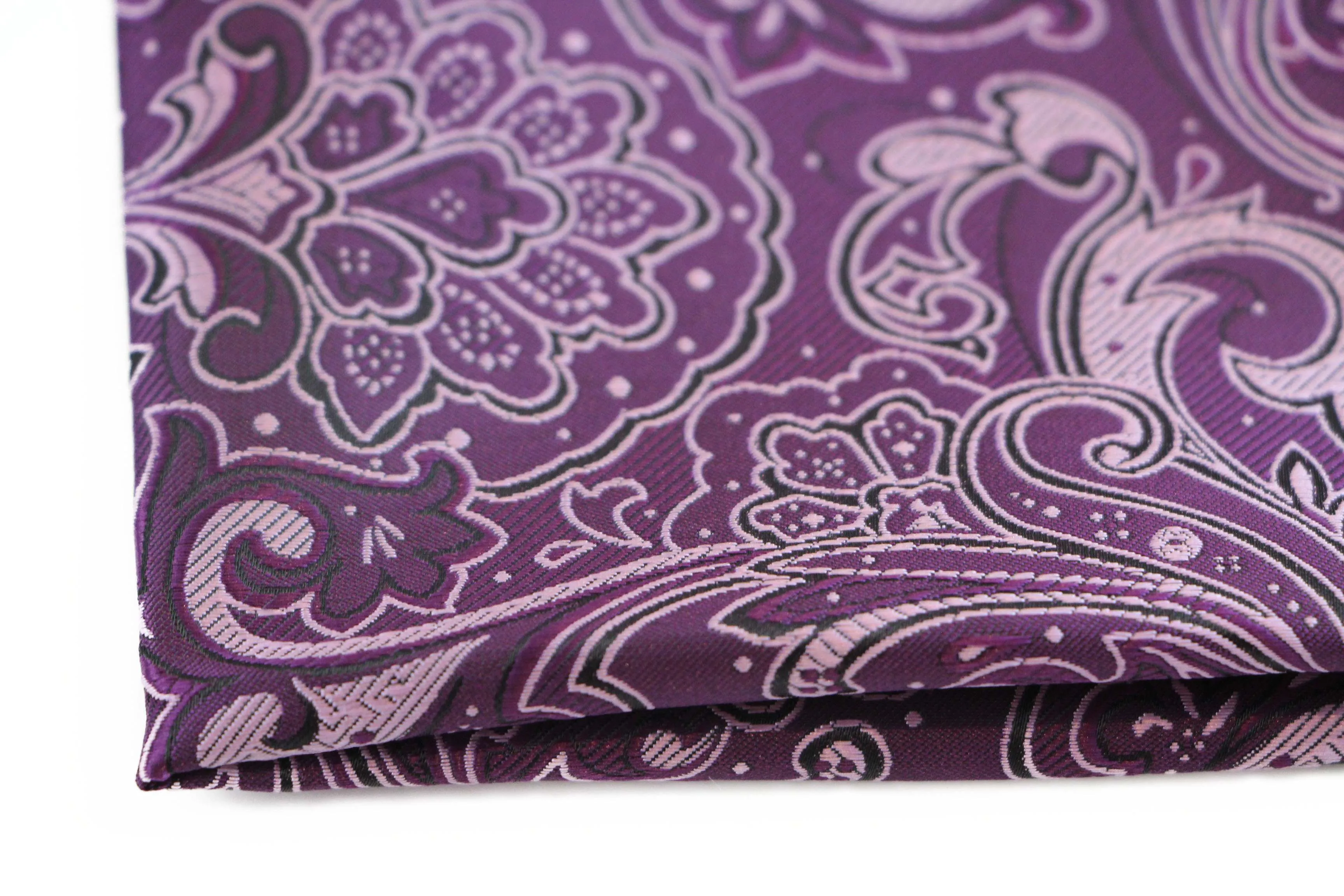 Mens Purple & Black Boho Paisley Silk Pocket Square