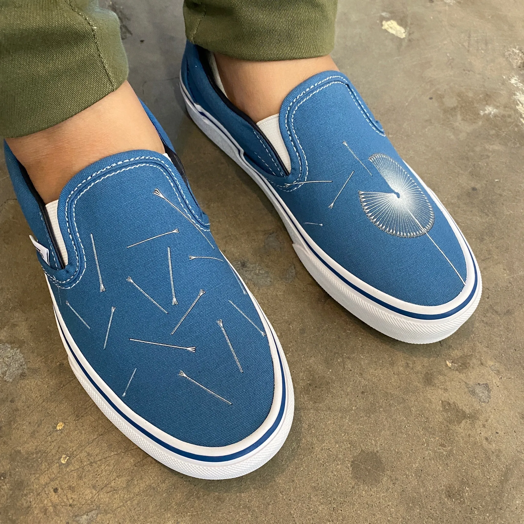 Navy Dandelion - Custom Slip Ons