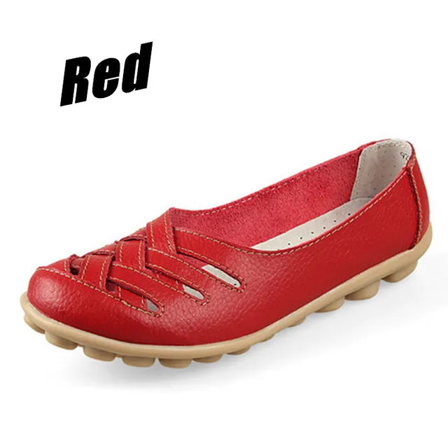 New Fashion Women Female Shoes Flats Girl Sandals Rubber Pigskin Spring Round Toe Split Cow Leather Slip On Superstar AHE-1199