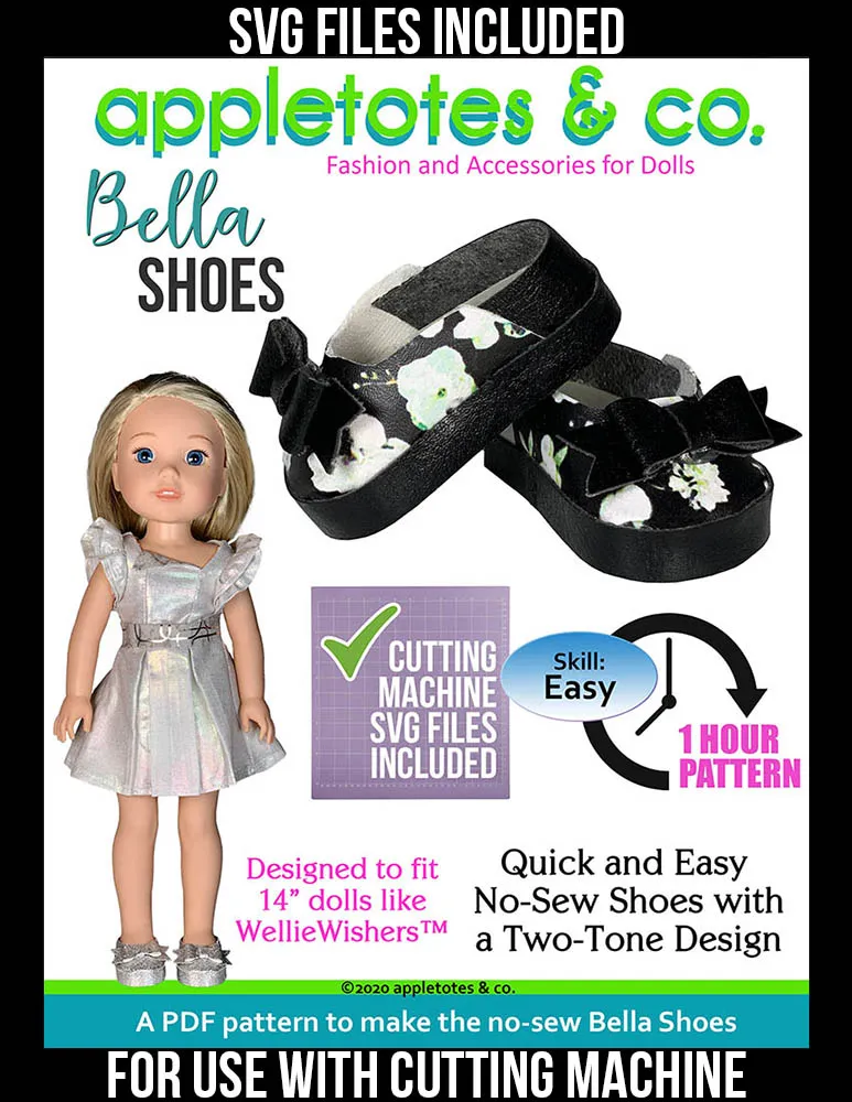 No-Sew Bella Shoes 14 Inch Doll Pattern - SVG Files Included