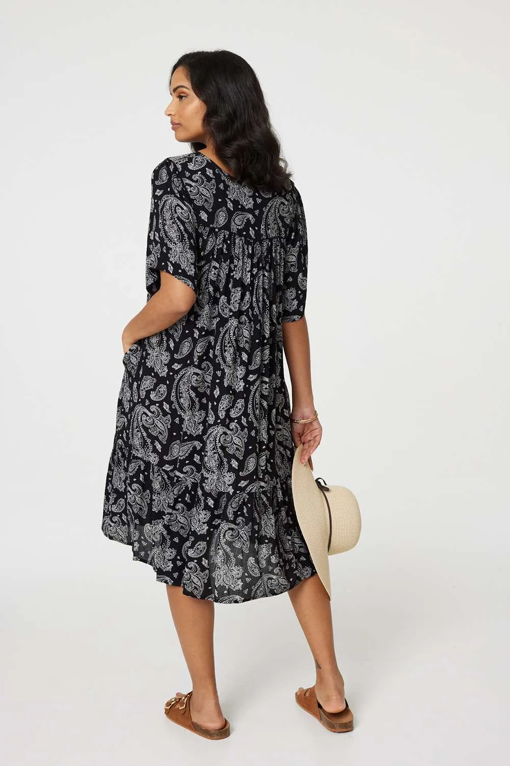 Paisley Print Keyhole Neck Relaxed Dress