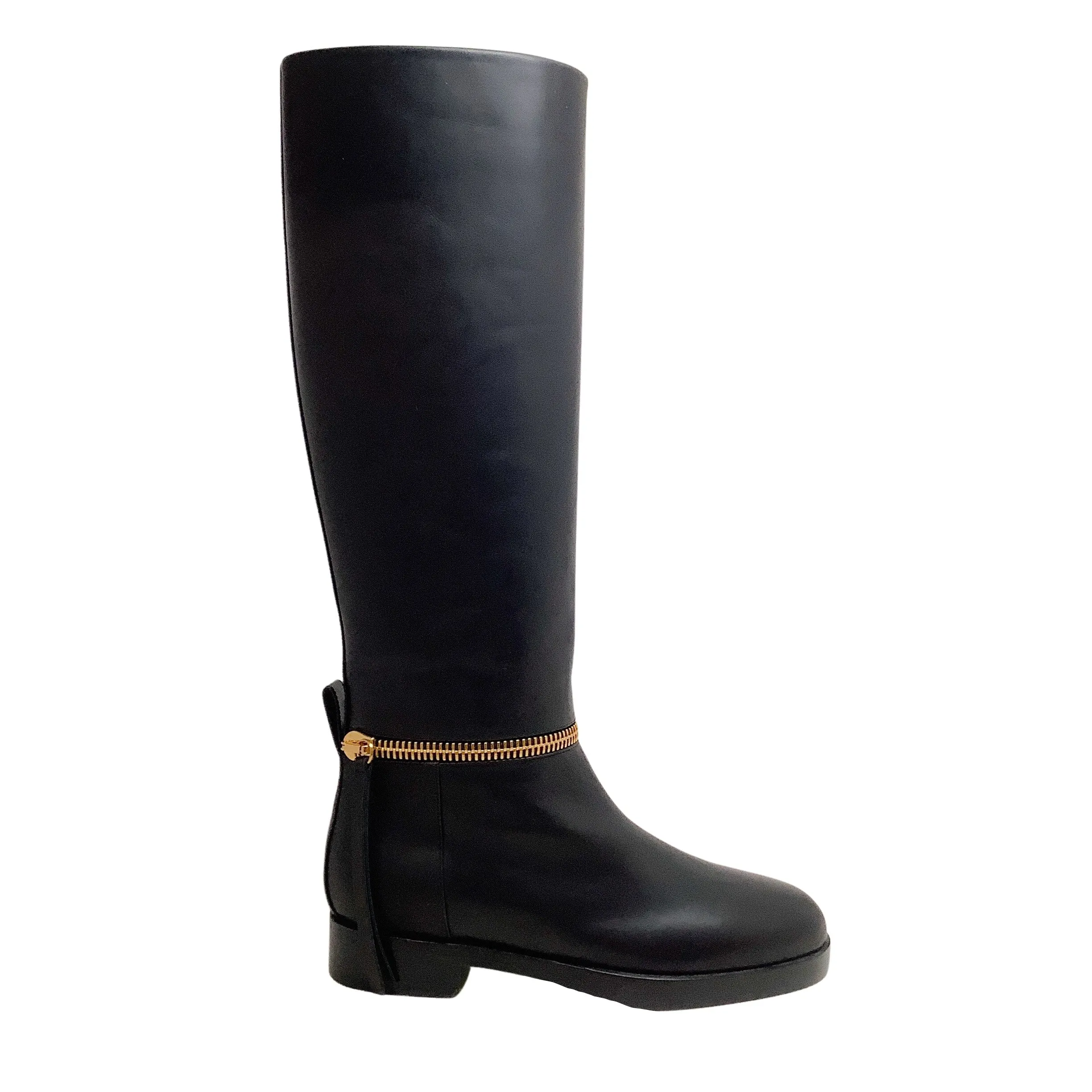 Pierre Hardy Black Leather Tall Pull On Boots With Gold Zipper Detail