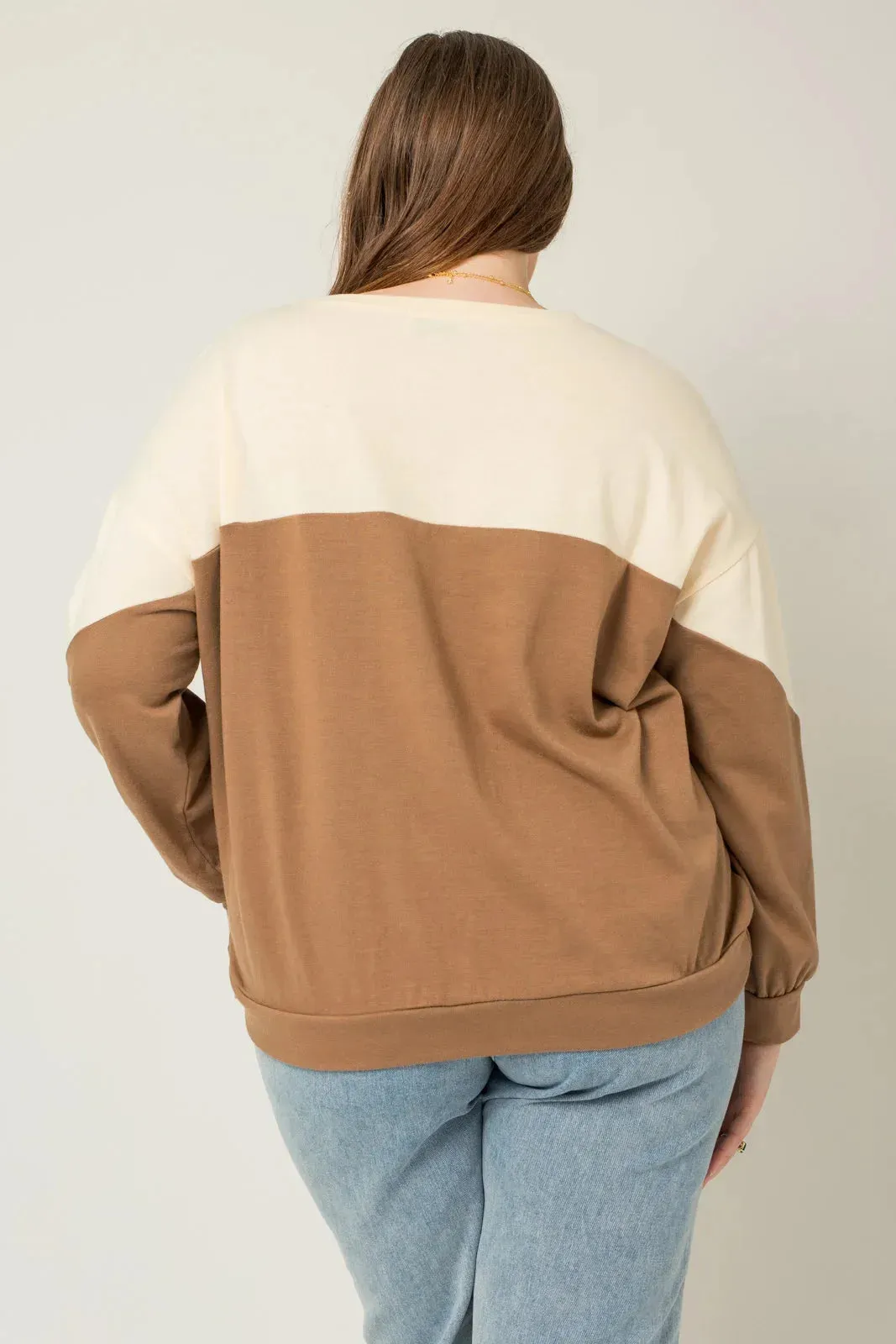 Plus Size Color Block Long Sleeve Top